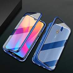 Coque Rebord Bumper Luxe Aluminum Metal Miroir 360 Degres Housse Etui Aimant pour Xiaomi Redmi 8A Bleu