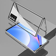 Coque Rebord Bumper Luxe Aluminum Metal Miroir 360 Degres Housse Etui Aimant pour Xiaomi Redmi 9 Power Argent