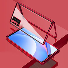 Coque Rebord Bumper Luxe Aluminum Metal Miroir 360 Degres Housse Etui Aimant pour Xiaomi Redmi 9 Power Rouge