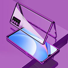 Coque Rebord Bumper Luxe Aluminum Metal Miroir 360 Degres Housse Etui Aimant pour Xiaomi Redmi 9 Power Violet