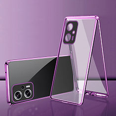 Coque Rebord Bumper Luxe Aluminum Metal Miroir 360 Degres Housse Etui Aimant pour Xiaomi Redmi K50i 5G Violet