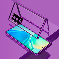 Coque Rebord Bumper Luxe Aluminum Metal Miroir 360 Degres Housse Etui Aimant pour Xiaomi Redmi K60 Pro 5G Violet