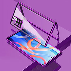 Coque Rebord Bumper Luxe Aluminum Metal Miroir 360 Degres Housse Etui Aimant pour Xiaomi Redmi Note 11 5G Violet