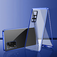 Coque Rebord Bumper Luxe Aluminum Metal Miroir 360 Degres Housse Etui Aimant pour Xiaomi Redmi Note 11 Pro 4G Bleu