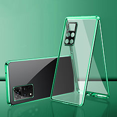 Coque Rebord Bumper Luxe Aluminum Metal Miroir 360 Degres Housse Etui Aimant pour Xiaomi Redmi Note 11 Pro 4G Vert