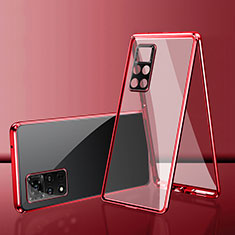 Coque Rebord Bumper Luxe Aluminum Metal Miroir 360 Degres Housse Etui Aimant pour Xiaomi Redmi Note 11S 4G Rouge