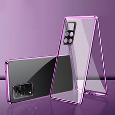 Coque Rebord Bumper Luxe Aluminum Metal Miroir 360 Degres Housse Etui Aimant pour Xiaomi Redmi Note 11S 4G Violet