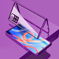 Coque Rebord Bumper Luxe Aluminum Metal Miroir 360 Degres Housse Etui Aimant pour Xiaomi Redmi Note 11S 5G Violet