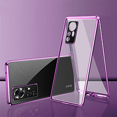 Coque Rebord Bumper Luxe Aluminum Metal Miroir 360 Degres Housse Etui Aimant pour Xiaomi Redmi Note 12S Violet