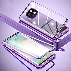 Coque Rebord Bumper Luxe Aluminum Metal Miroir 360 Degres Housse Etui Aimant pour Xiaomi Redmi Note 9 5G Violet