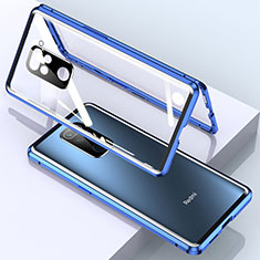 Coque Rebord Bumper Luxe Aluminum Metal Miroir 360 Degres Housse Etui Aimant pour Xiaomi Redmi Note 9 Bleu