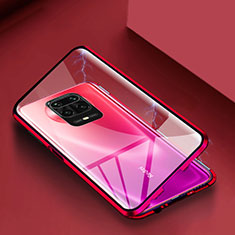 Coque Rebord Bumper Luxe Aluminum Metal Miroir 360 Degres Housse Etui Aimant pour Xiaomi Redmi Note 9 Pro Max Rouge