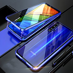 Coque Rebord Bumper Luxe Aluminum Metal Miroir 360 Degres Housse Etui Aimant T01 pour Huawei Honor 20 Bleu