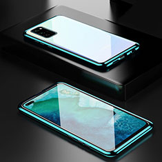 Coque Rebord Bumper Luxe Aluminum Metal Miroir 360 Degres Housse Etui Aimant T01 pour Huawei Honor V30 5G Cyan