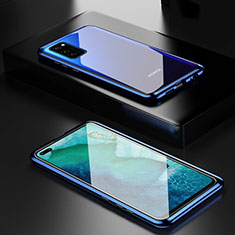 Coque Rebord Bumper Luxe Aluminum Metal Miroir 360 Degres Housse Etui Aimant T01 pour Huawei Honor View 30 Pro 5G Bleu