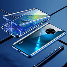 Coque Rebord Bumper Luxe Aluminum Metal Miroir 360 Degres Housse Etui Aimant T01 pour Huawei Mate 30 Pro Bleu