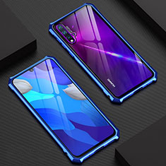 Coque Rebord Bumper Luxe Aluminum Metal Miroir 360 Degres Housse Etui Aimant T01 pour Huawei Nova 5 Bleu