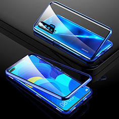 Coque Rebord Bumper Luxe Aluminum Metal Miroir 360 Degres Housse Etui Aimant T01 pour Huawei Nova 6 5G Bleu