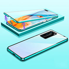 Coque Rebord Bumper Luxe Aluminum Metal Miroir 360 Degres Housse Etui Aimant T01 pour Huawei P40 Pro Cyan