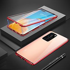 Coque Rebord Bumper Luxe Aluminum Metal Miroir 360 Degres Housse Etui Aimant T01 pour Huawei P40 Rouge