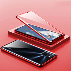 Coque Rebord Bumper Luxe Aluminum Metal Miroir 360 Degres Housse Etui Aimant T01 pour Oppo A52 Rouge