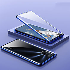 Coque Rebord Bumper Luxe Aluminum Metal Miroir 360 Degres Housse Etui Aimant T01 pour Oppo A72 Bleu