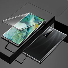 Coque Rebord Bumper Luxe Aluminum Metal Miroir 360 Degres Housse Etui Aimant T01 pour Oppo Find X2 Pro Noir