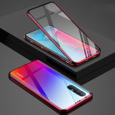 Coque Rebord Bumper Luxe Aluminum Metal Miroir 360 Degres Housse Etui Aimant T01 pour Oppo Reno3 Pro Rouge