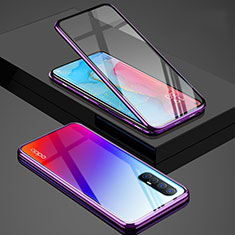 Coque Rebord Bumper Luxe Aluminum Metal Miroir 360 Degres Housse Etui Aimant T01 pour Oppo Reno3 Pro Violet