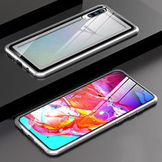 Coque Rebord Bumper Luxe Aluminum Metal Miroir 360 Degres Housse Etui Aimant T01 pour Samsung Galaxy A70 Argent