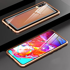 Coque Rebord Bumper Luxe Aluminum Metal Miroir 360 Degres Housse Etui Aimant T01 pour Samsung Galaxy A70S Or