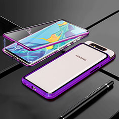 Coque Rebord Bumper Luxe Aluminum Metal Miroir 360 Degres Housse Etui Aimant T01 pour Samsung Galaxy A80 Violet