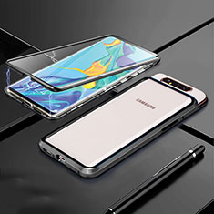 Coque Rebord Bumper Luxe Aluminum Metal Miroir 360 Degres Housse Etui Aimant T01 pour Samsung Galaxy A90 4G Noir