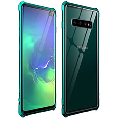 Coque Rebord Bumper Luxe Aluminum Metal Miroir 360 Degres Housse Etui Aimant T01 pour Samsung Galaxy S10 Plus Vert