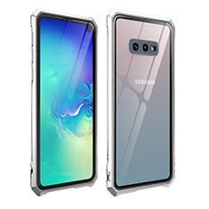 Coque Rebord Bumper Luxe Aluminum Metal Miroir 360 Degres Housse Etui Aimant T01 pour Samsung Galaxy S10e Argent