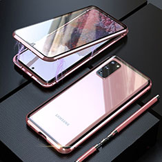 Coque Rebord Bumper Luxe Aluminum Metal Miroir 360 Degres Housse Etui Aimant T01 pour Samsung Galaxy S20 5G Or Rose