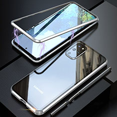 Coque Rebord Bumper Luxe Aluminum Metal Miroir 360 Degres Housse Etui Aimant T01 pour Samsung Galaxy S20 Plus Argent