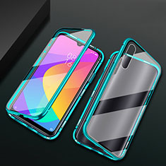 Coque Rebord Bumper Luxe Aluminum Metal Miroir 360 Degres Housse Etui Aimant T01 pour Xiaomi Mi A3 Cyan