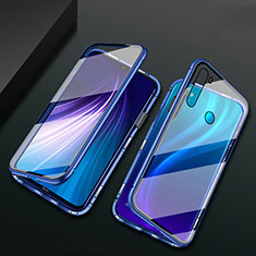 Coque Rebord Bumper Luxe Aluminum Metal Miroir 360 Degres Housse Etui Aimant T01 pour Xiaomi Redmi Note 8 (2021) Bleu