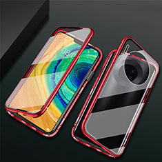 Coque Rebord Bumper Luxe Aluminum Metal Miroir 360 Degres Housse Etui Aimant T02 pour Huawei Mate 30 5G Rouge