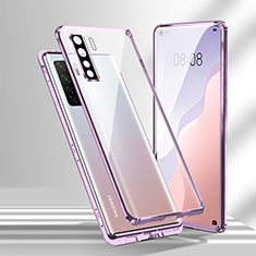 Coque Rebord Bumper Luxe Aluminum Metal Miroir 360 Degres Housse Etui Aimant T02 pour Huawei Nova 7 SE 5G Violet