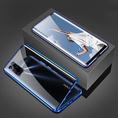 Coque Rebord Bumper Luxe Aluminum Metal Miroir 360 Degres Housse Etui Aimant T02 pour Oppo A72 Bleu