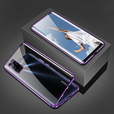 Coque Rebord Bumper Luxe Aluminum Metal Miroir 360 Degres Housse Etui Aimant T02 pour Oppo A72 Violet