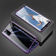 Coque Rebord Bumper Luxe Aluminum Metal Miroir 360 Degres Housse Etui Aimant T02 pour Oppo A92 Violet