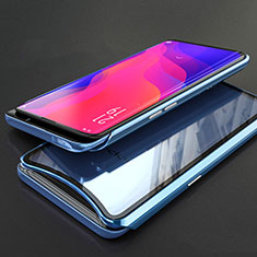 Coque Rebord Bumper Luxe Aluminum Metal Miroir 360 Degres Housse Etui Aimant T02 pour Oppo Find X Super Flash Edition Bleu