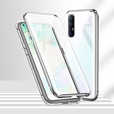 Coque Rebord Bumper Luxe Aluminum Metal Miroir 360 Degres Housse Etui Aimant T02 pour Oppo Reno3 Pro Argent