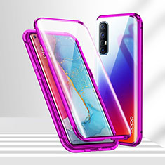 Coque Rebord Bumper Luxe Aluminum Metal Miroir 360 Degres Housse Etui Aimant T02 pour Oppo Reno3 Pro Violet