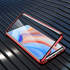 Coque Rebord Bumper Luxe Aluminum Metal Miroir 360 Degres Housse Etui Aimant T02 pour Oppo Reno4 5G Rouge