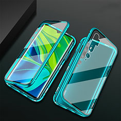 Coque Rebord Bumper Luxe Aluminum Metal Miroir 360 Degres Housse Etui Aimant T02 pour Xiaomi Mi Note 10 Pro Cyan