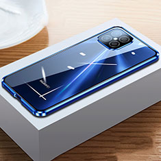 Coque Rebord Bumper Luxe Aluminum Metal Miroir 360 Degres Housse Etui Aimant T03 pour Huawei Nova 8 SE 5G Bleu